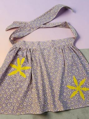 Women's Lavender Floral Waist Apron with Yellow Star Appliqués